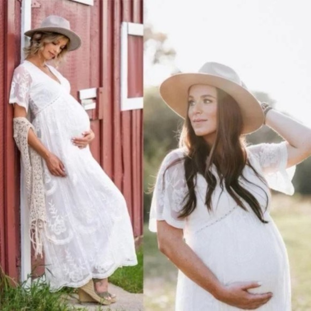 Pinkblush White Lace Maternity Maxi Dress